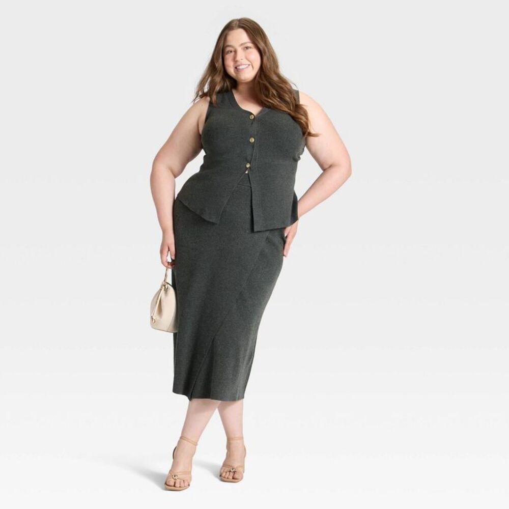 Women's Wrap Column Midi Skirt - A New Day Charcoal 3X